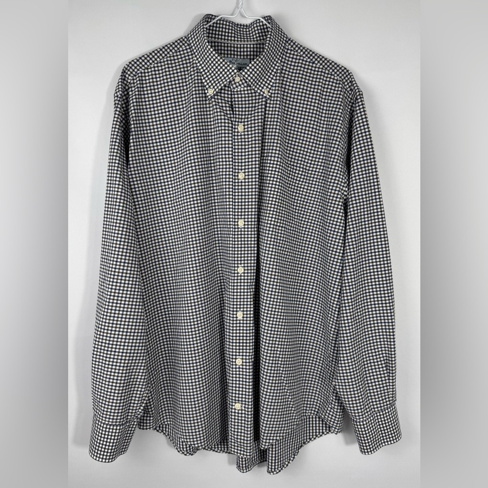 Peter Millar Brown, Blue & White Checkered Plaid Button Up Shirt Men’s XL